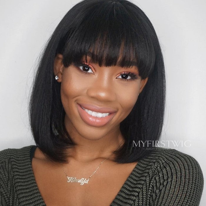 13x6 Bob Wig With Bangs Fringe Glueless Lace Front Wig - NCS013