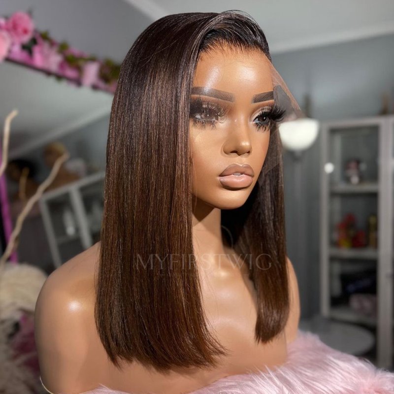 14-16 Inch Ombre Brown Long Bob HD Lace Wear & Go Glueless  display picture 1
