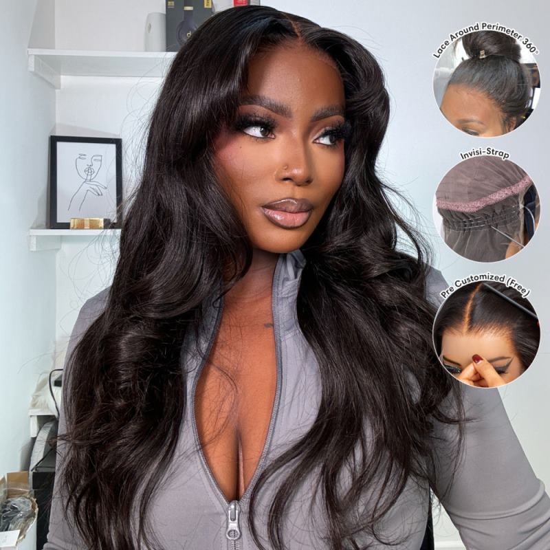360 Invisi-Strap Lace Wig | 18-24 Inch Curtain Bangs Wavy 