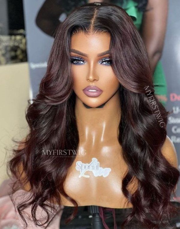 5x5 Closure Wig Dark Cajun Spice Wavy Glueless Human Hair Wig 18 24 Inch CWSPE019