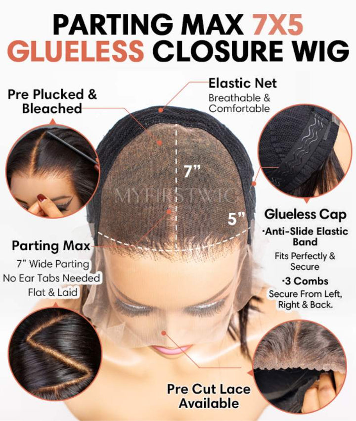 7x5 Free Parting Pre Max Wear & Go Glueless Wig - Natural Black Bob Wig - PM001