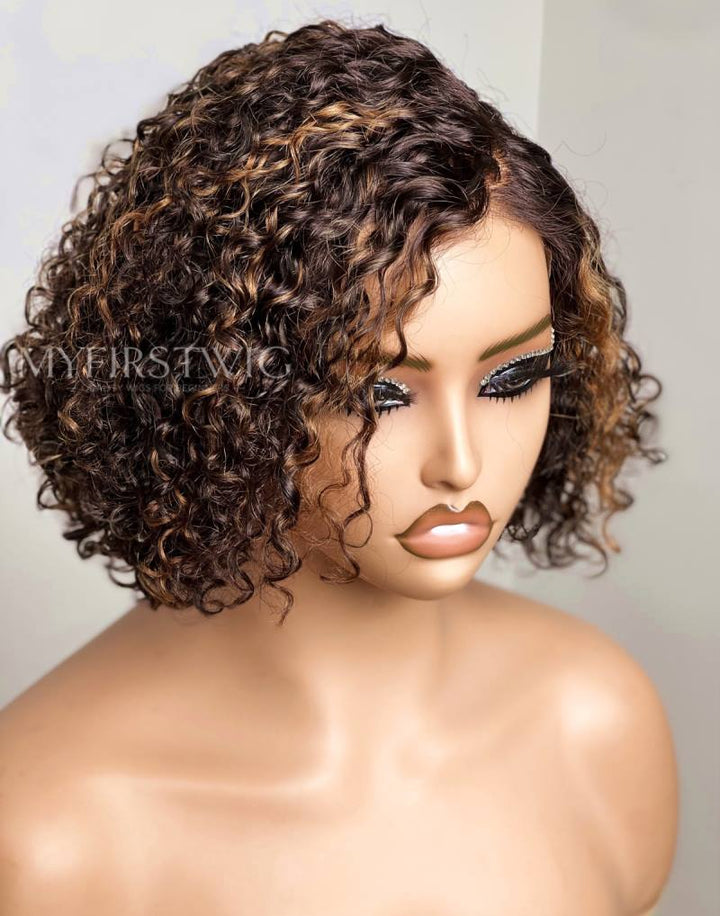 Highlight Brown Curly Wig HD Lace Wear & Go Glueless Closure Wig - CLB028