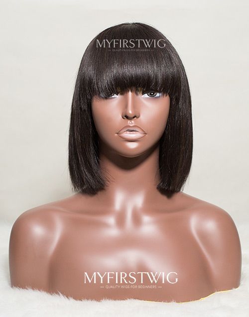 Scalp Top Wig Bob With Bangs Glueless No Lace Human Hair Wig Ngw002 Myfirstwig Sale Zone