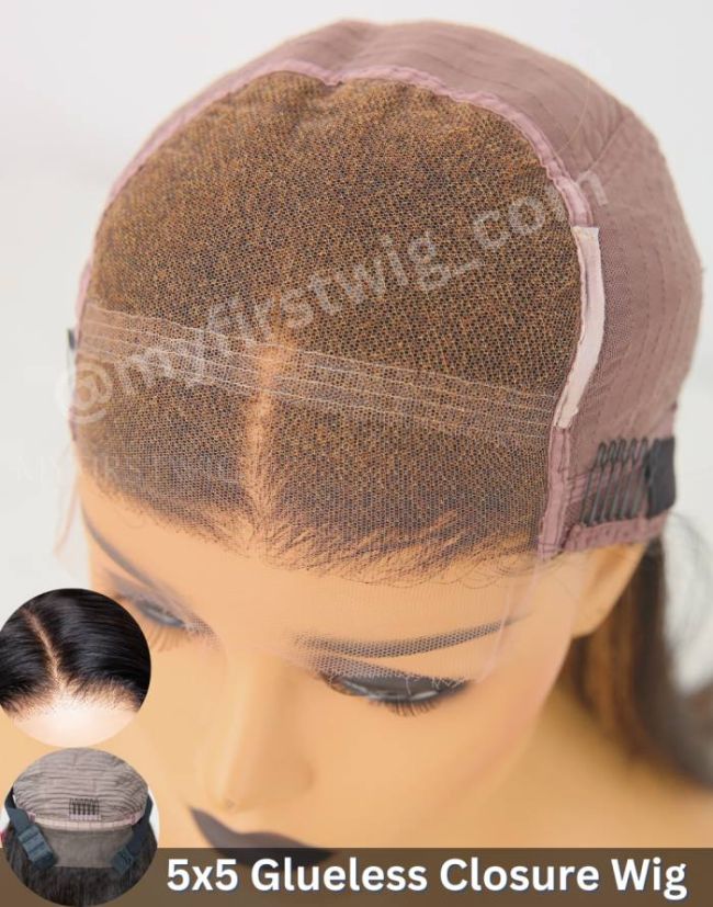 5x5 Closure Wig Layers Straight Wig With Bangs Glueless Human Hair 18-24 Inch -CWANI8008