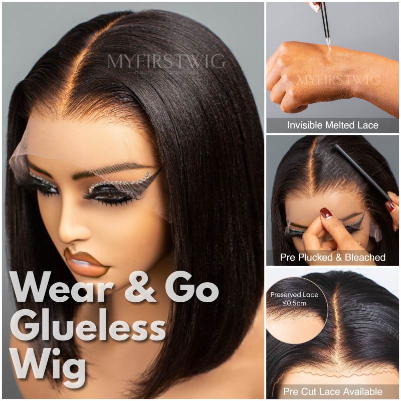 Highlight Burgundy Yaki Bob Wig HD Lace Wear & Go Glueless Closure Wig - CLB033