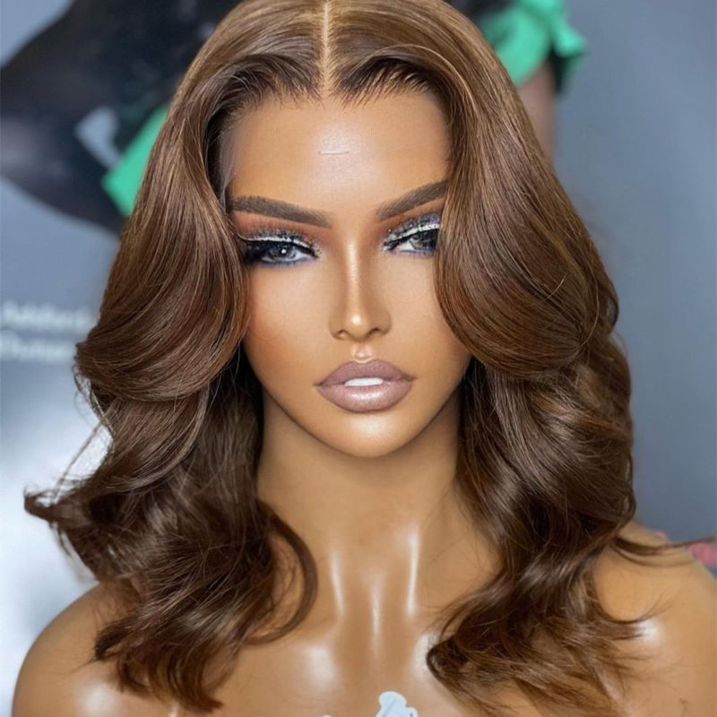 13x6 Caramel Brown Wavy Invisible Glueless Lace Front Wig - NCW005