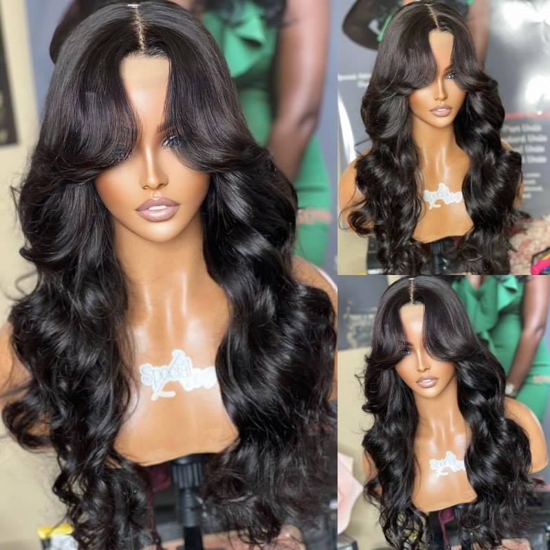 13x6 Curtain Bangs Wavy 14-20 Inch Invisible Glueless Lace Front Wig - NCW003