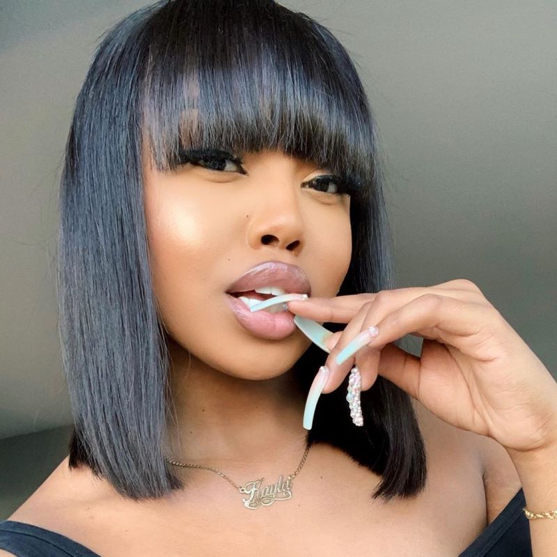 13x6 Bob Wig With Bangs Fringe Glueless Lace Front Wig - NCS013