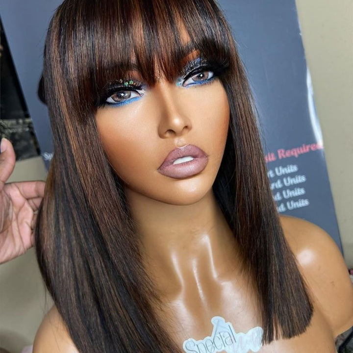 13x6 Highlight Brown Bob Wig Undetectable Glueless Lace Front Wig - NCB013
