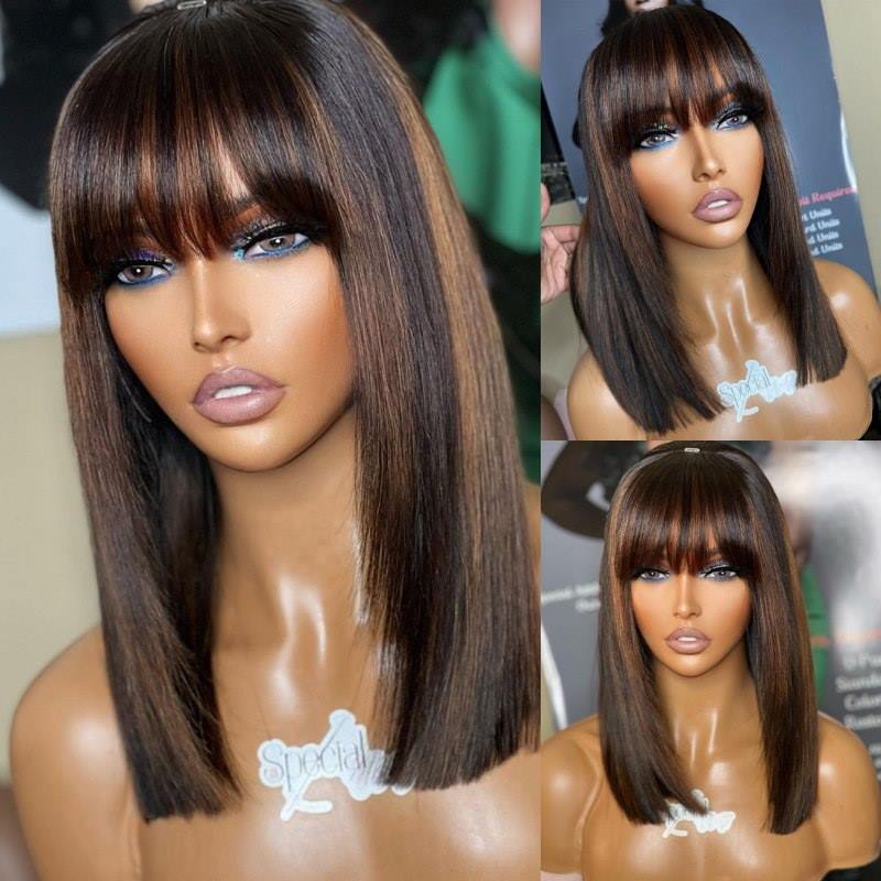 13x6 Highlight Brown Bob Wig Undetectable Glueless Lace Front Wig - NCB013
