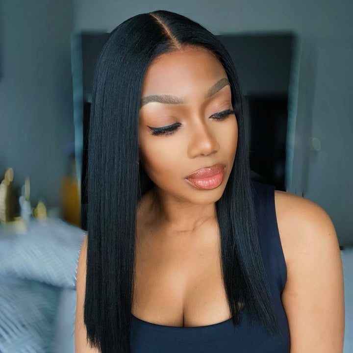 13x6 Jet Black Straight Blunt Cut Undetectable Glueless Lace Front Wig - NCB020