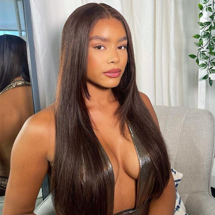 13x6 Layered Cut Caramel Brown Straight Undetectable Glueless Lace Front Wig - NCT003