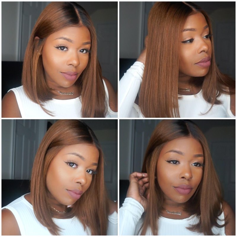 13x6 Ombre Brown Middle Part Shoulder Length Bob Glueless  display picture 2