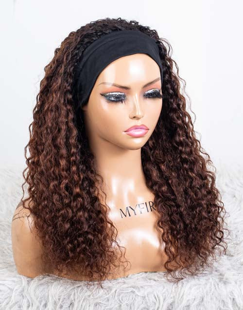 Clearance - Headband Wig  Indian Hair - 18" Curly Average Size - MHY-588