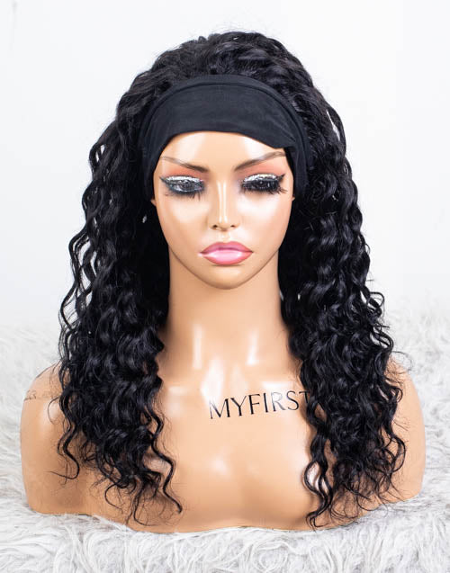 Clearance - Headband Wig  Indian Hair - 16" Curly Size 1- MH-786
