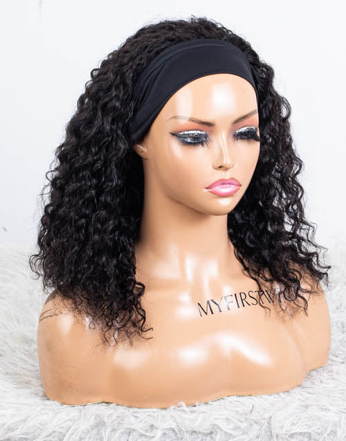 Clearance - Headband Wig  Malaysian Hair - 14" Curly Average Size - MHY-754