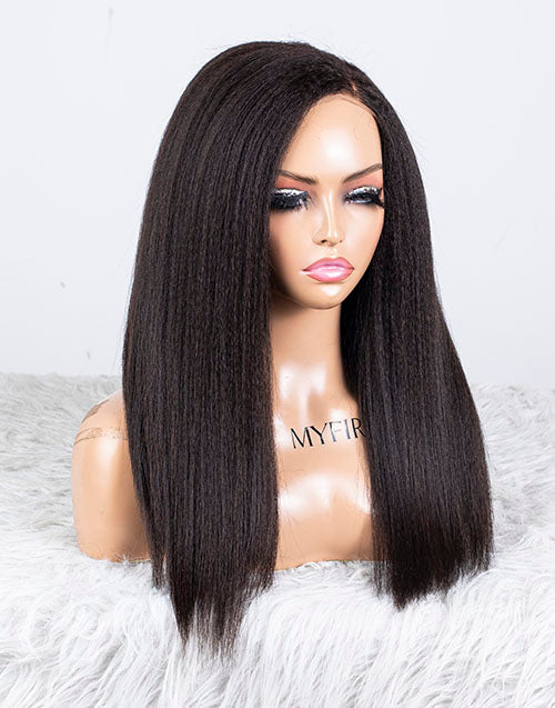 Clearance - 5x5 Glueless Closure Wig Malaysian Hair - 16" Kinky Straight Size 2 - MTY-2652