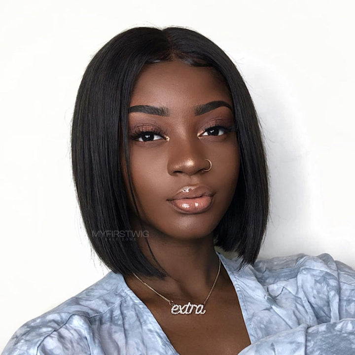 10-14 Inch Full Lace Wig Blunt Cut Bob Glueless Human Hair Wig -LM009