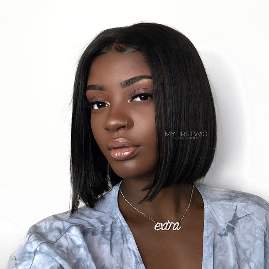 10-14 Inch Full Lace Wig Blunt Cut Bob Glueless Human Hair Wig -LM009