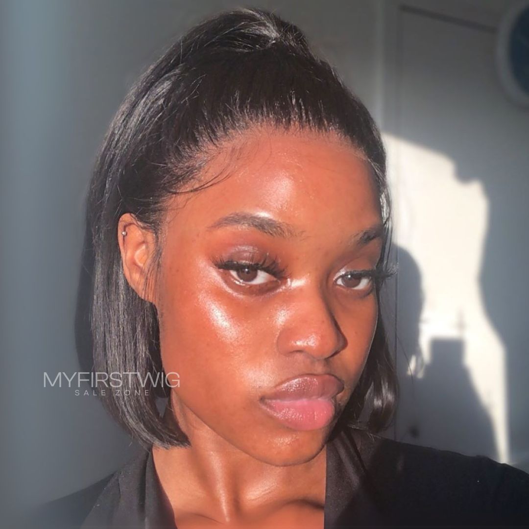 10-14 Inch Full Lace Wig Blunt Cut Bob Glueless Human Hair Wig -LM009