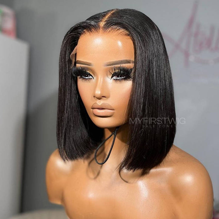 10-14 Inch Full Lace Wig Blunt Cut Bob Glueless Human Hair Wig -LM009