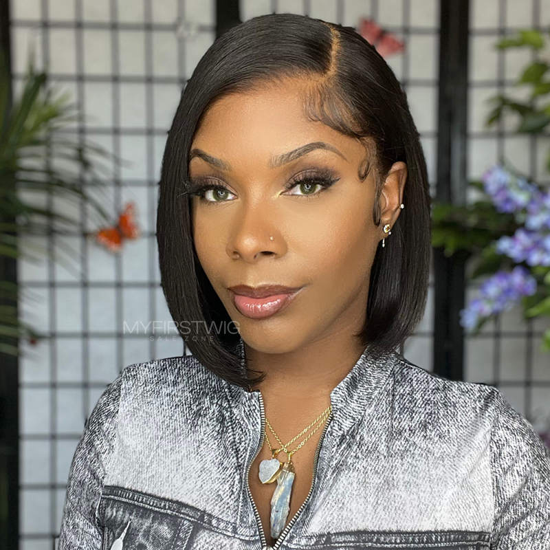 10-14 Inch Full Lace Wig Side Part Bob Wig Glueless Human Hair Wig - SLM019