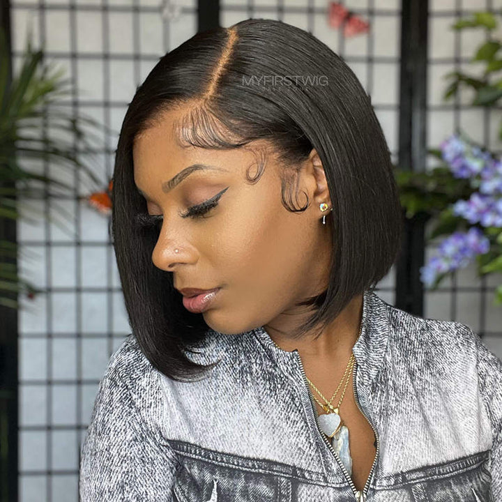 10-14 Inch Full Lace Wig Side Part Bob Wig Glueless Human Hair Wig - SLM019