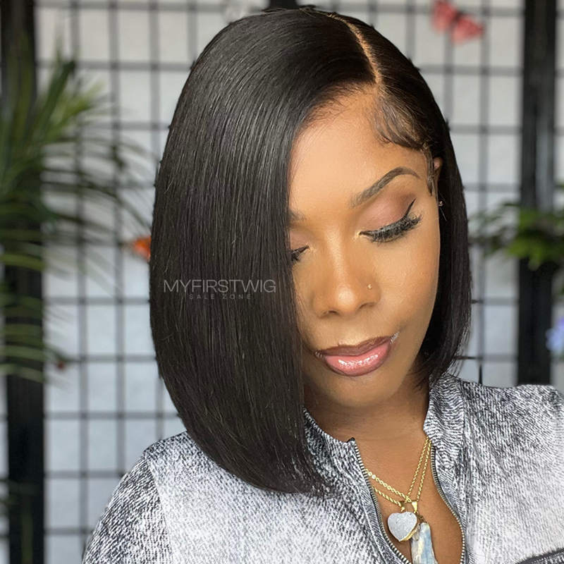 10-14 Inch Full Lace Wig Side Part Bob Wig Glueless Human Hair Wig - SLM019
