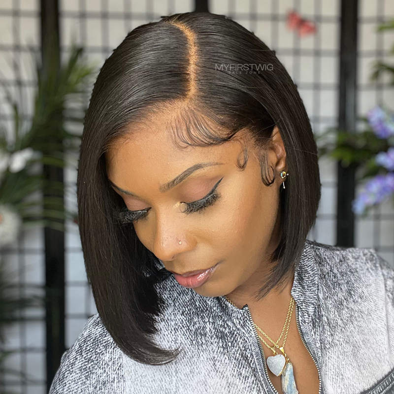 10-14 Inch Full Lace Wig Side Part Bob Wig Glueless Human Hair Wig - SLM019