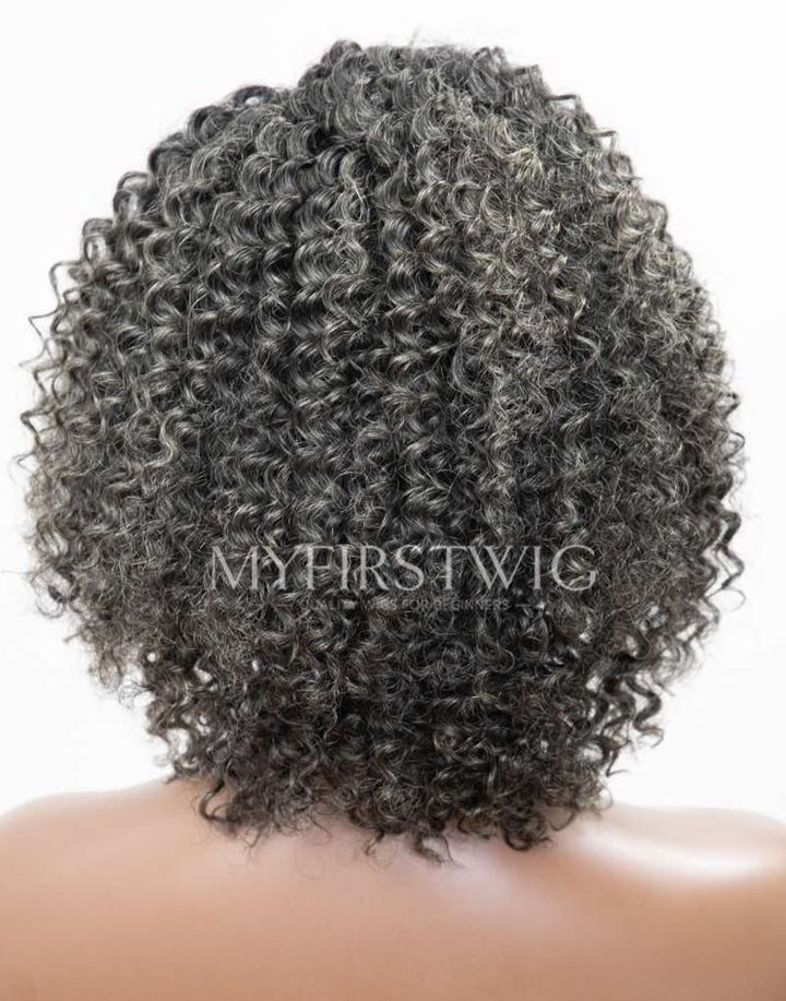 10" Salt & Pepper Grey Curly Bob Glueless 4x4" Closure Wig  - FL4462