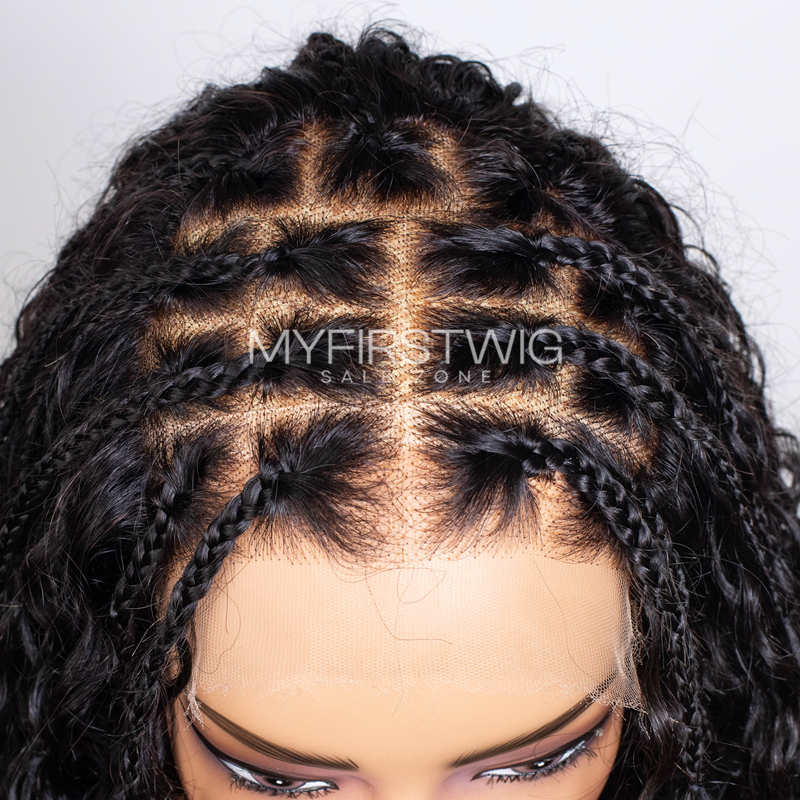 12-20 Inch Hand Braided Knotless Box Braids Human Hair 5x5 Glueless Wig - BRD002