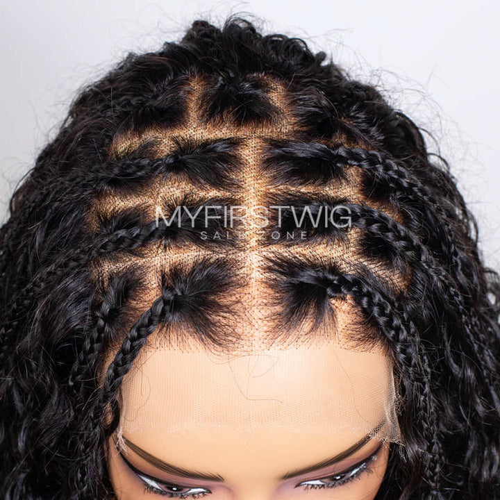 12-20 Inch Hand Braided Knotless Box Braids Human Hair 5x5 Glueless Wig - BRD002