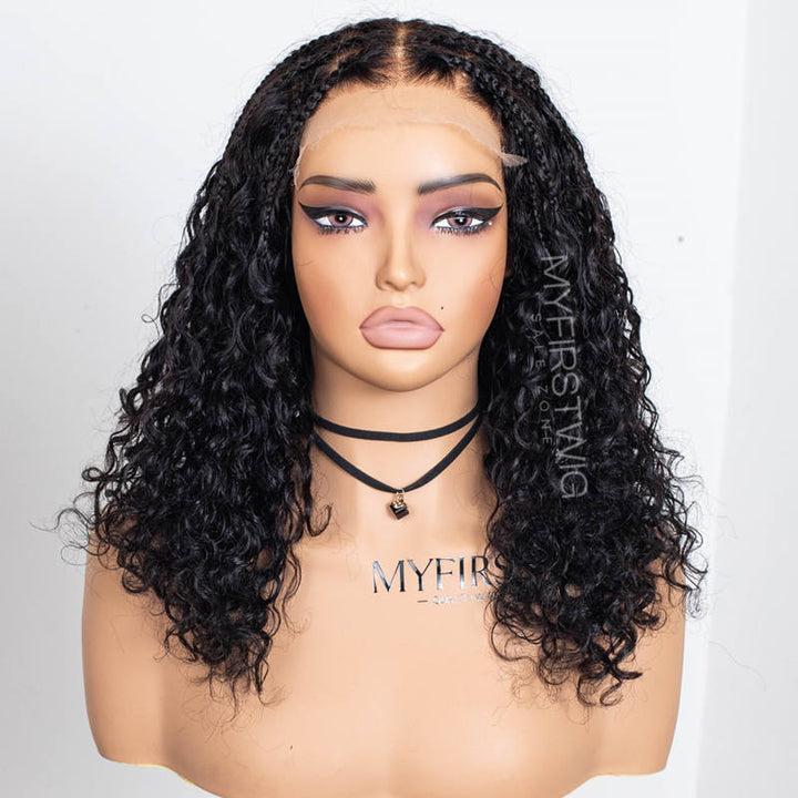 12-20 Inch Hand Braided Knotless Box Braids Human Hair 5x5 Glueless Wig - BRD002