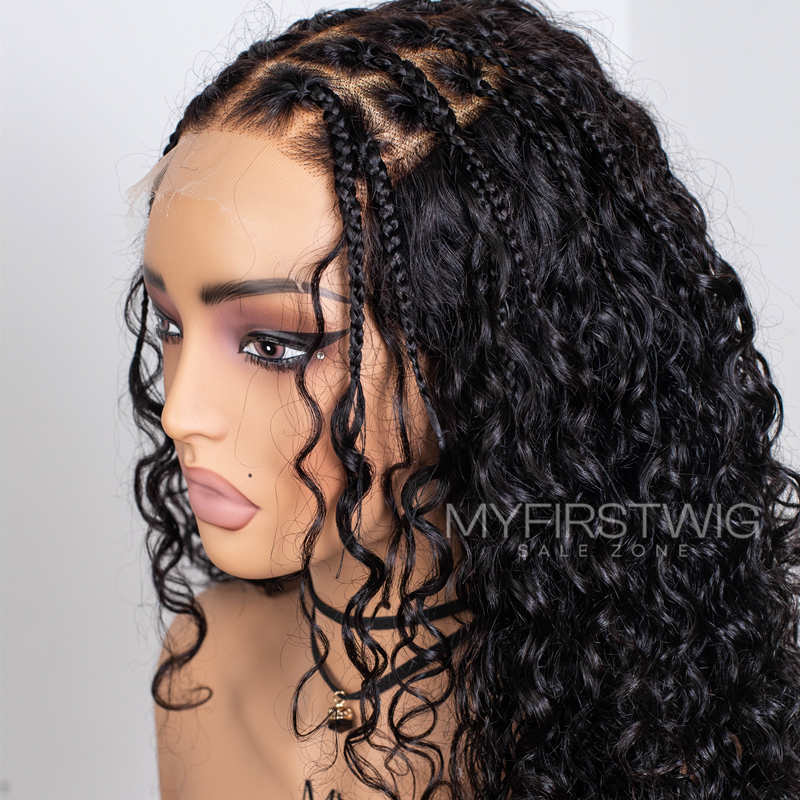 12-20 Inch Hand Braided Knotless Box Braids Human Hair 5x5 Glueless Wig - BRD002
