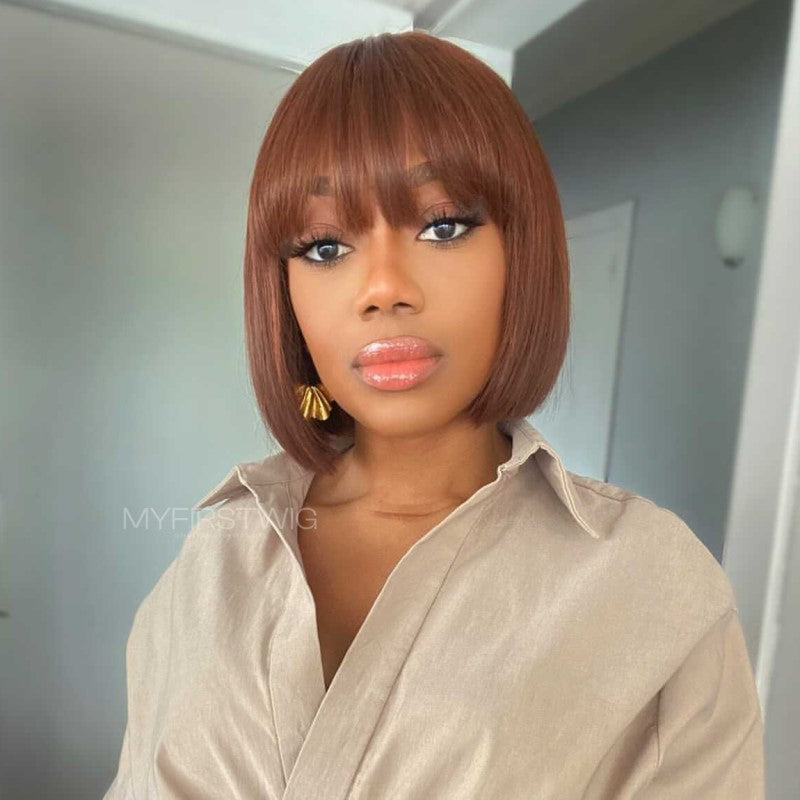 12 Zoll lange, gesträhnte, braune Bob-Perücke mit HD-Lace-Wear &amp; Go-Verschluss ohne Kleber – CLB036