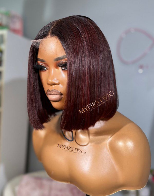 12 Zoll lange, gesträhnte, braune Bob-Perücke mit HD-Lace-Wear &amp; Go-Verschluss ohne Kleber – CLB036