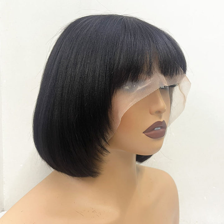12 Zoll Bob mit Pony, Stufenperücke, HD Lace Wear &amp; Go, kleberlose Perücke – CLB023