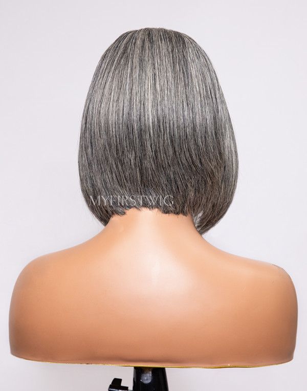 12 Inch Salt & Pepper Grey Bob Wig HD Lace Wear & Go Glueless Closure Wig - CLB041