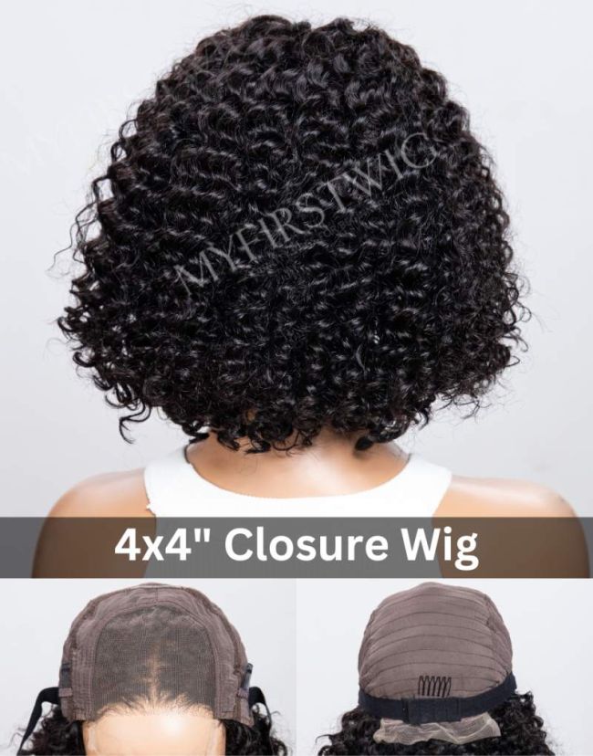 12" Deep Wave Curly Bob Invisible 160% Density Glueless 4x4" Closure Wig  - FL4416