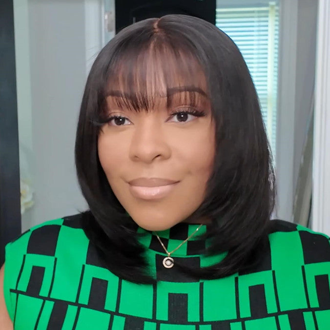 12 Zoll Bob mit Pony, Stufenperücke, HD Lace Wear &amp; Go, kleberlose Perücke – CLB023