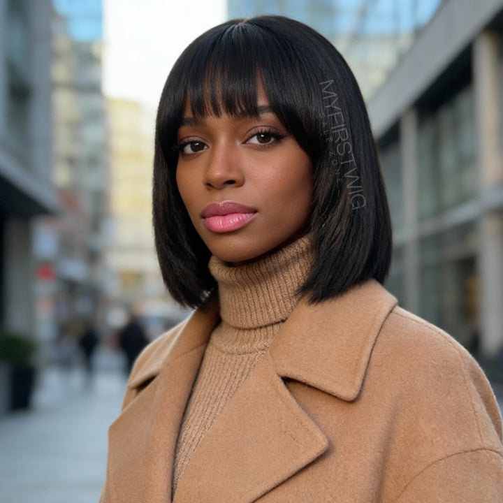 12 Zoll Bob mit Pony, Stufenperücke, HD Lace Wear &amp; Go, kleberlose Perücke – CLB023