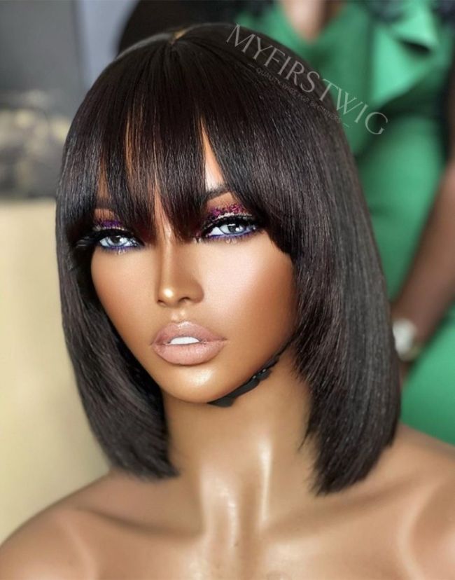 12 Inch Bob With Bangs Layers Wig HD Lace Wear & Go Glueless Wig - CLB023
