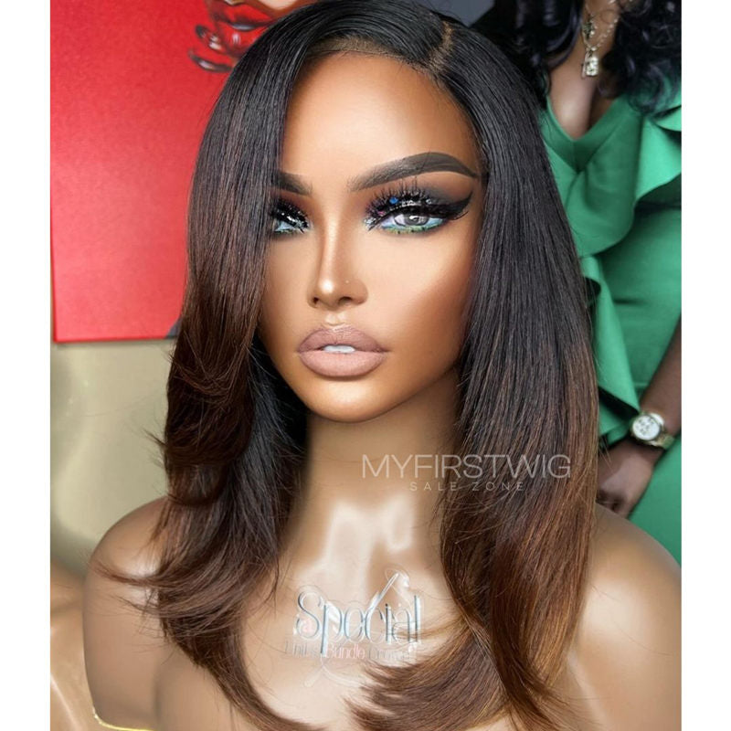 13x6 Layered Cut Ombre Brown Straight Undetectable Glueless Lace Front Wig - NCT011
