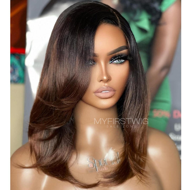 13x6 Layered Cut Ombre Brown Straight Undetectable Glueless Lace Front Wig - NCT011