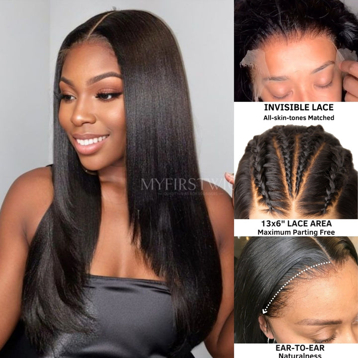 13x6 Layered Yaki Straight Wig Undetectable Glueless Lace Front Wig - NCT008