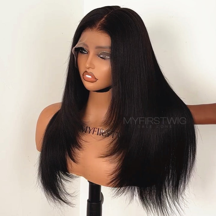13x6 Layered Yaki Straight Wig Undetectable Glueless Lace Front Wig - NCT008