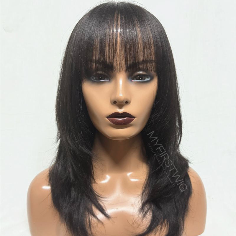 13x6 Layers Straight Wig With Bangs Undetectable Glueless Lace Front Wig - ANI8008