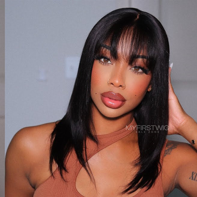 13x6 Layers Straight Wig With Bangs Undetectable Glueless Lace Front Wig - ANI8008