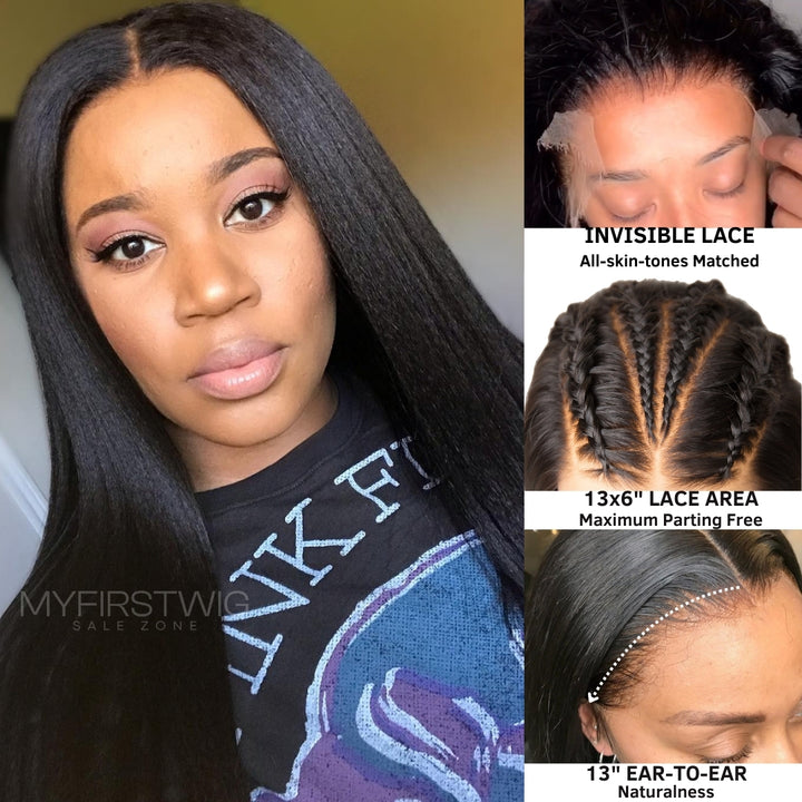 13x6 lange, glatte Perücke mit Lagen, nicht erkennbare, kleberlose Lace-Front-Perücke – NCT005