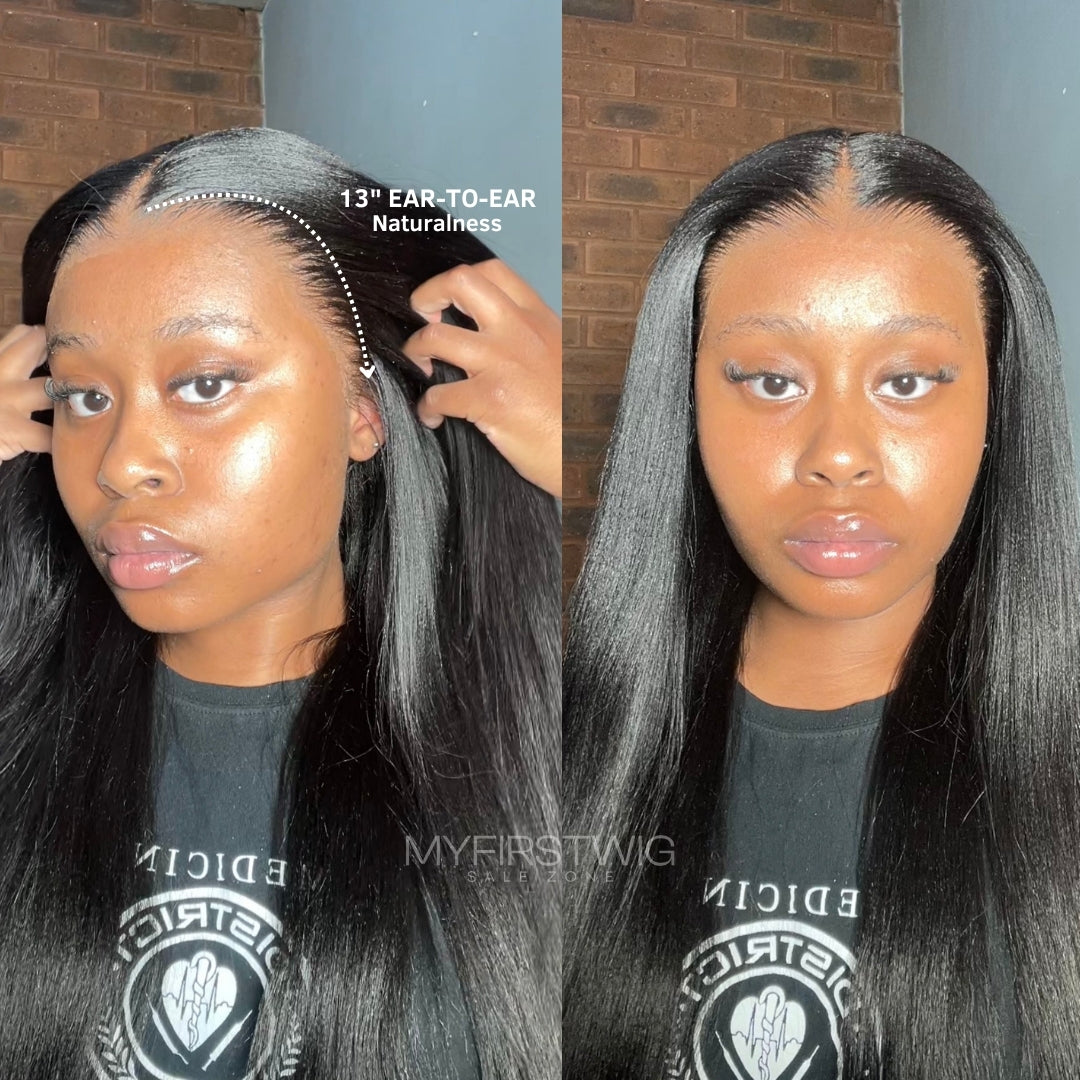 13x6 lange, glatte Perücke mit Lagen, nicht erkennbare, kleberlose Lace-Front-Perücke – NCT005